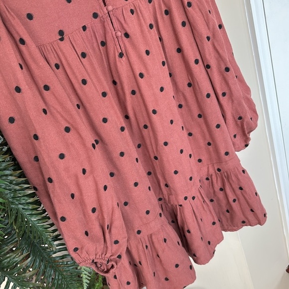 ZARA Mauve Polka Dot Long Balloon Sleeve Ruffle Smock Mini Dress Drop Waist - Picture 7 of 14